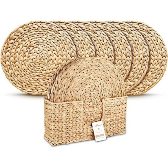 Woven Placemats - Set of 6 Adorable Thick Rustic Round Kitchen Placemats, 13.5" - Picture 1 of 6